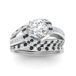 Load image into Gallery viewer, swirl-bridal-set-round-halo-black-diamond-with-baguette-in-FD10355ROGBLACKANGLE3-NL-WG

