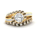 Load image into Gallery viewer, swirl-bridal-set-round-halo-black-diamond-with-baguette-in-FD10355ROGBLACKANGLE3-NL-YG
