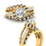 Load image into Gallery viewer, swirl-bridal-set-round-halo-black-diamond-with-baguette-in-FD10355ROGBLACKANGLE3-NL-YG
