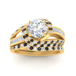 Load image into Gallery viewer, swirl-bridal-set-round-halo-black-diamond-with-baguette-in-FD10355ROGBLACKANGLE3-NL-YG
