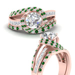 Load image into Gallery viewer, swirl-bridal-set-round-halo-emerald-with-baguette-in-FD10355ROGEMGRANGLE3-NL-RG
