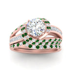 Load image into Gallery viewer, swirl-bridal-set-round-halo-emerald-with-baguette-in-FD10355ROGEMGRANGLE3-NL-RG

