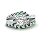 Load image into Gallery viewer, swirl-bridal-set-round-halo-emerald-with-baguette-in-FD10355ROGEMGRANGLE3-NL-WG
