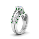 Load image into Gallery viewer, swirl-bridal-set-round-halo-emerald-with-baguette-in-FD10355ROGEMGRANGLE3-NL-WG
