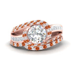 Load image into Gallery viewer, swirl-bridal-set-round-halo-orange-sapphire-with-baguette-in-FD10355ROGSAORANGLE3-NL-RG

