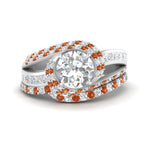 Load image into Gallery viewer, swirl-bridal-set-round-halo-orange-sapphire-with-baguette-in-FD10355ROGSAORANGLE3-NL-WG

