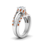 Load image into Gallery viewer, swirl-bridal-set-round-halo-orange-sapphire-with-baguette-in-FD10355ROGSAORANGLE3-NL-WG
