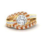 Load image into Gallery viewer, swirl-bridal-set-round-halo-orange-sapphire-with-baguette-in-FD10355ROGSAORANGLE3-NL-YG
