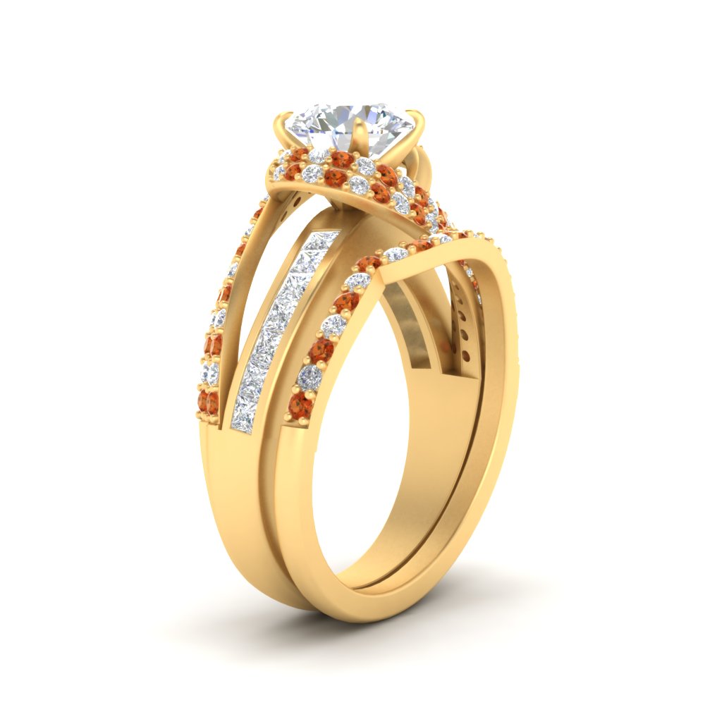 swirl-bridal-set-round-halo-orange-sapphire-with-baguette-in-FD10355ROGSAORANGLE3-NL-YG