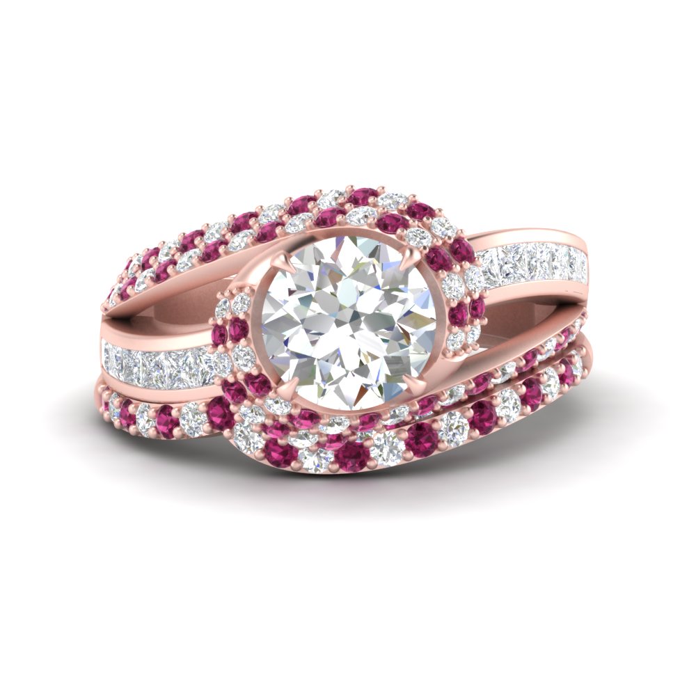 swirl-bridal-set-round-halo-pink-sapphire-with-baguette-in-FD10355ROGSADRPIANGLE3-NL-RG