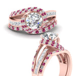 Load image into Gallery viewer, swirl-bridal-set-round-halo-pink-sapphire-with-baguette-in-FD10355ROGSADRPIANGLE3-NL-RG
