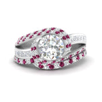 Load image into Gallery viewer, swirl-bridal-set-round-halo-pink-sapphire-with-baguette-in-FD10355ROGSADRPIANGLE3-NL-WG
