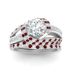 Load image into Gallery viewer, swirl-bridal-set-round-halo-ruby-with-baguette-in-FD10355ROGRUDRANGLE3-NL-WG
