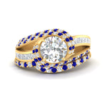 Load image into Gallery viewer, swirl-bridal-set-round-halo-sapphire-with-baguette-in-FD10355ROGSABLANGLE3-NL-YG
