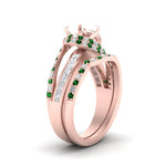 Load image into Gallery viewer, swirl-bridal-set-semi-mount-halo-emerald-with-baguette-in-FD10355SMGEMGRANGLE3-NL-RG

