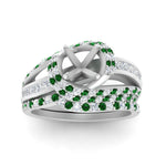Load image into Gallery viewer, swirl-bridal-set-semi-mount-halo-emerald-with-baguette-in-FD10355SMGEMGRANGLE3-NL-WG
