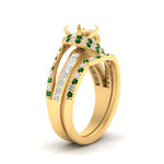 Load image into Gallery viewer, swirl-bridal-set-semi-mount-halo-emerald-with-baguette-in-FD10355SMGEMGRANGLE3-NL-YG
