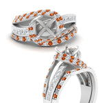 Load image into Gallery viewer, swirl-bridal-set-semi-mount-halo-orange-sapphire-with-baguette-in-FD10355SMGSAORANGLE3-NL-WG
