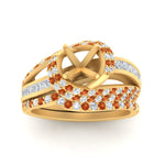 Load image into Gallery viewer, swirl-bridal-set-semi-mount-halo-orange-sapphire-with-baguette-in-FD10355SMGSAORANGLE3-NL-YG
