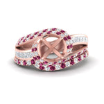 Load image into Gallery viewer, swirl-bridal-set-semi-mount-halo-pink-sapphire-with-baguette-in-FD10355SMGSADRPIANGLE3-NL-RG

