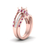 Load image into Gallery viewer, swirl-bridal-set-semi-mount-halo-pink-sapphire-with-baguette-in-FD10355SMGSADRPIANGLE3-NL-RG
