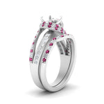 Load image into Gallery viewer, swirl-bridal-set-semi-mount-halo-pink-sapphire-with-baguette-in-FD10355SMGSADRPIANGLE3-NL-WG
