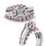 Load image into Gallery viewer, swirl-bridal-set-semi-mount-halo-pink-sapphire-with-baguette-in-FD10355SMGSADRPIANGLE3-NL-WG
