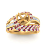 Load image into Gallery viewer, swirl-bridal-set-semi-mount-halo-pink-sapphire-with-baguette-in-FD10355SMGSADRPIANGLE3-NL-YG
