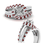 Load image into Gallery viewer, swirl-bridal-set-semi-mount-halo-ruby-with-baguette-in-FD10355SMGRUDRANGLE3-NL-WG
