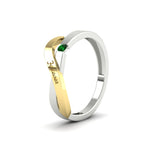 Load image into Gallery viewer, swirl-emerald-love-mens-wedding-band-in-yellow-gold-FDM11159GEMGRANGLE2-NL-YG
