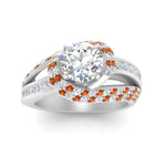 Load image into Gallery viewer, swirl-halo-diamond-and-orange-sapphire-engagement-ring-with-baguette-in-FD10355RORGSAORANGLE3-NL-WG

