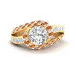 Load image into Gallery viewer, swirl-halo-diamond-and-orange-sapphire-engagement-ring-with-baguette-in-FD10355RORGSAORANGLE3-NL-YG
