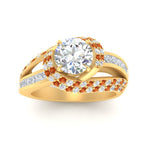 Load image into Gallery viewer, swirl-halo-diamond-and-orange-sapphire-engagement-ring-with-baguette-in-FD10355RORGSAORANGLE3-NL-YG
