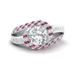 Load image into Gallery viewer, swirl-halo-diamond-and-pink-sapphire-engagement-ring-with-baguette-in-FD10355RORGSADRPIANGLE3-NL-WG
