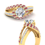Load image into Gallery viewer, swirl-halo-diamond-and-pink-sapphire-engagement-ring-with-baguette-in-FD10355RORGSADRPIANGLE3-NL-YG
