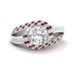 Load image into Gallery viewer, round-cut-lab-diamond-twist-swirl-halo-ring-with-ruby-in-FD10355ROR5-2.00CT-NL-WG
