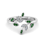 Load image into Gallery viewer, swirl-leaf-promise-diamond-ring-with-emerald-in-14K-white-gold-FD8342GEMGR-NL-WG
