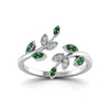 Load image into Gallery viewer, swirl-leaf-promise-diamond-ring-with-emerald-in-14K-white-gold-FD8342GEMGR-NL-WG