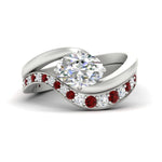 Load image into Gallery viewer, swirl-oval-east-west-ruby-wedding-ring-set-in-white-gold-fd11522grudr-nl-wg
