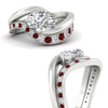 Load image into Gallery viewer, swirl-oval-east-west-ruby-wedding-ring-set-in-white-gold-fd11522grudr-nl-wg