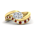 Load image into Gallery viewer, swirl-oval-east-west-ruby-wedding-ring-set-in-yellow-gold-fd11522grudr-nl-yg
