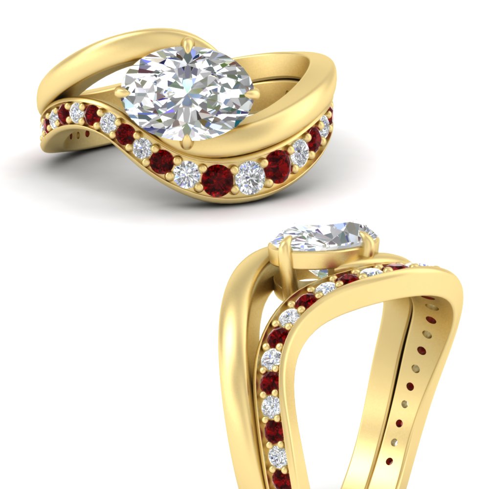 swirl-oval-east-west-ruby-wedding-ring-set-in-yellow-gold-fd11522grudr-nl-yg