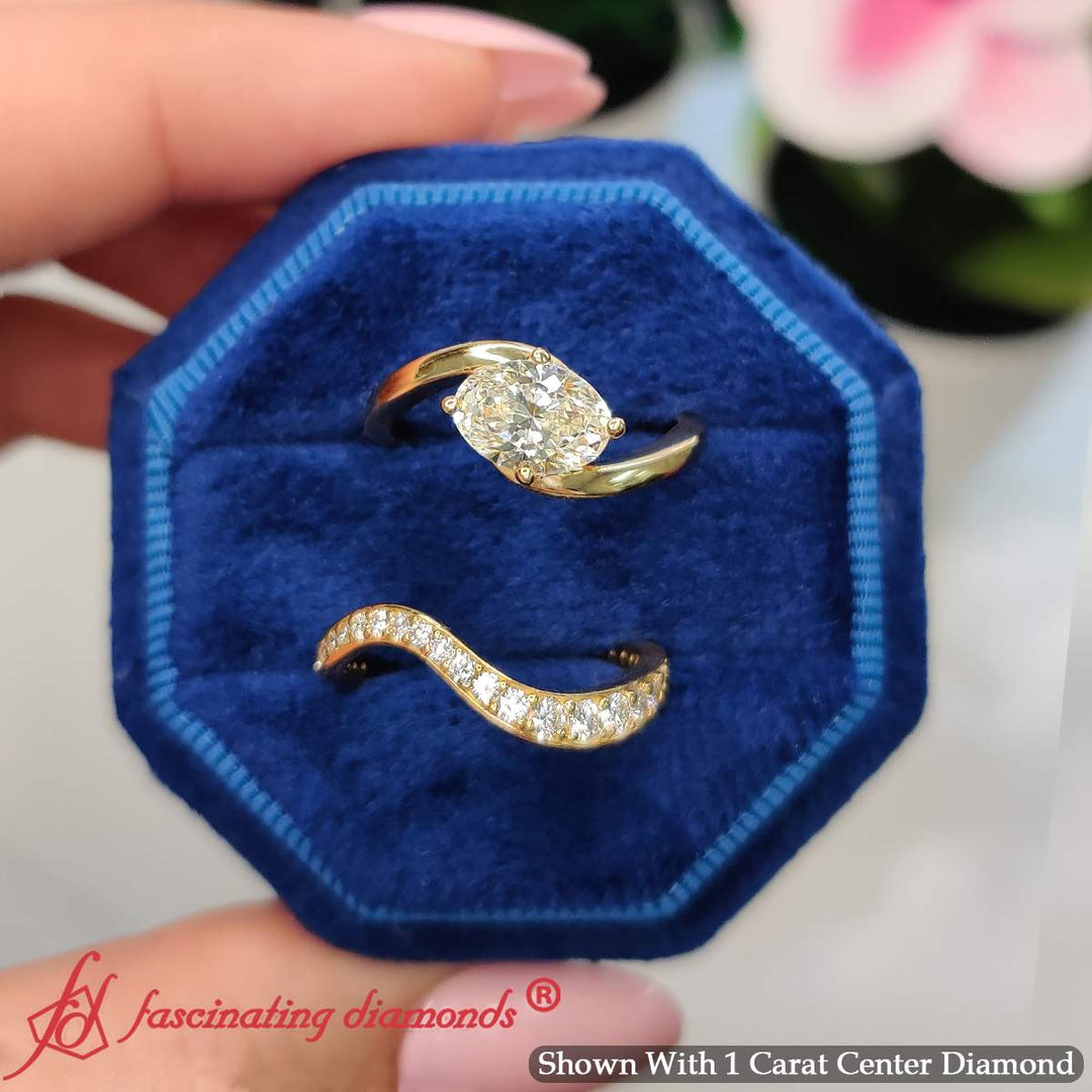 Swirl Oval East West Wedding Ring Set