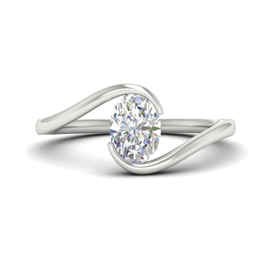 Swirl Oval Solitaire Engagement Ring