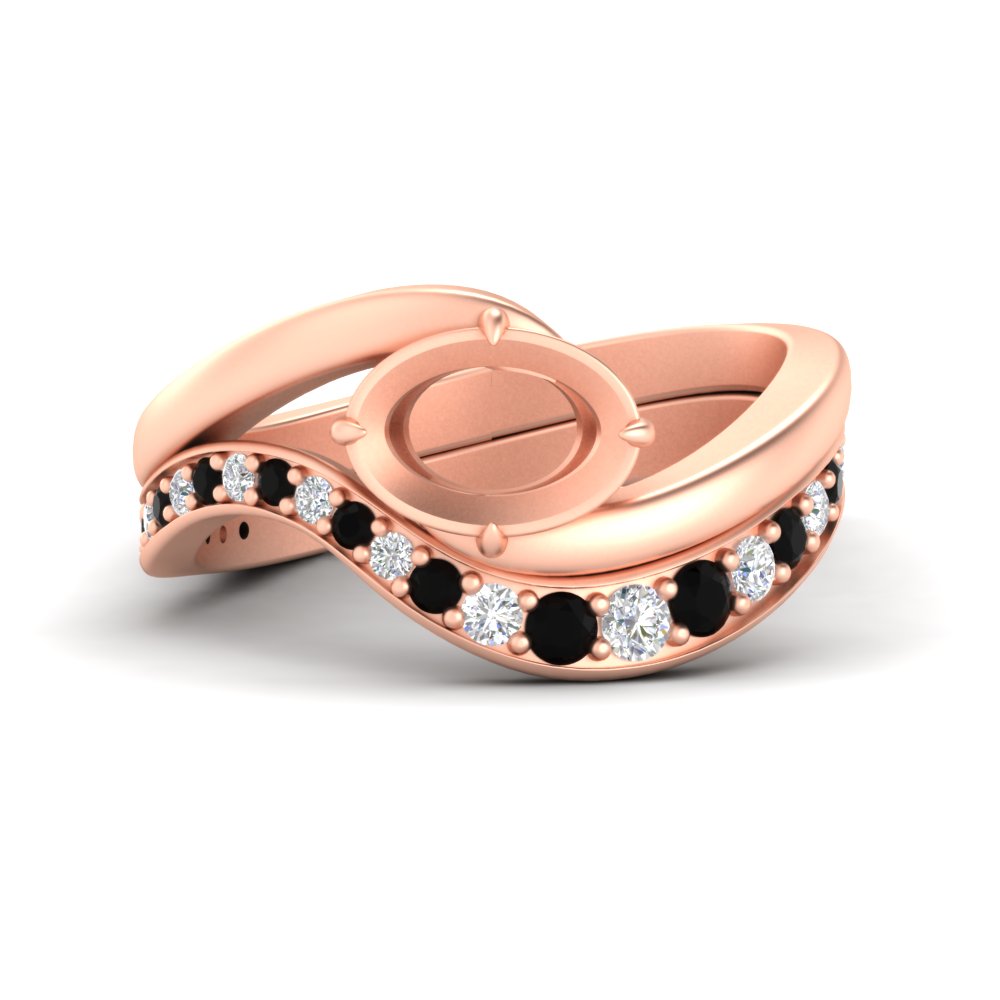 Swirl Semi Mount East West Wedding Ring Set