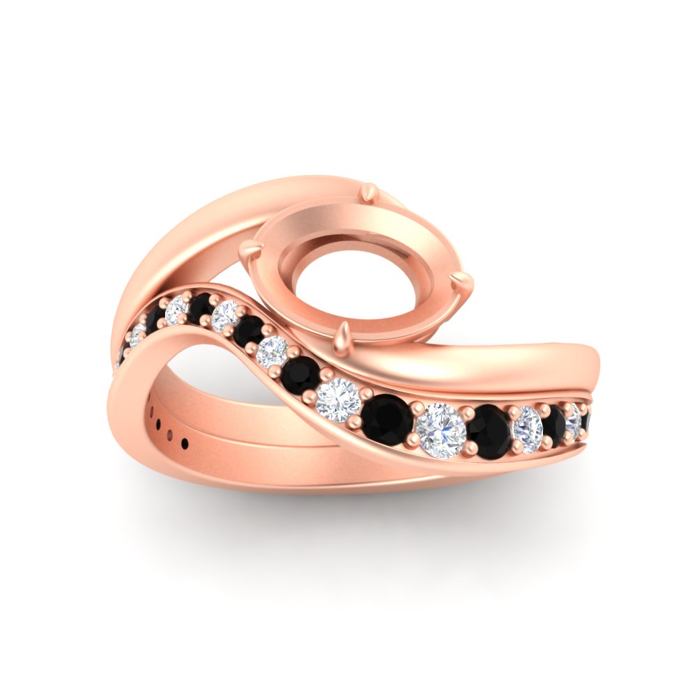 Swirl Semi Mount East West Wedding Ring Set