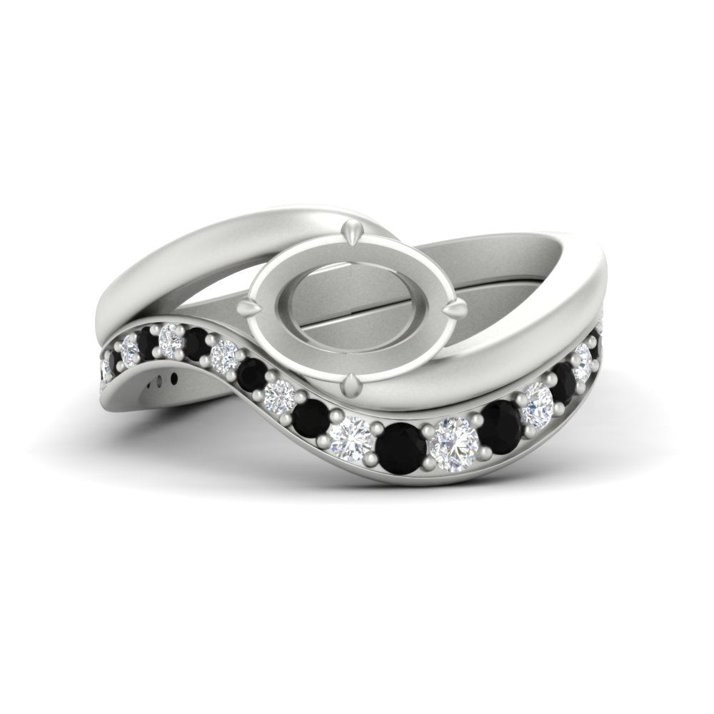 Swirl Semi Mount East West Wedding Ring Set