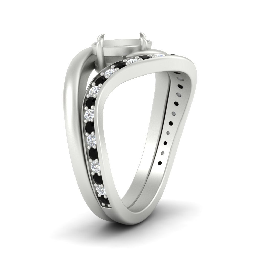 Swirl Semi Mount East West Wedding Ring Set