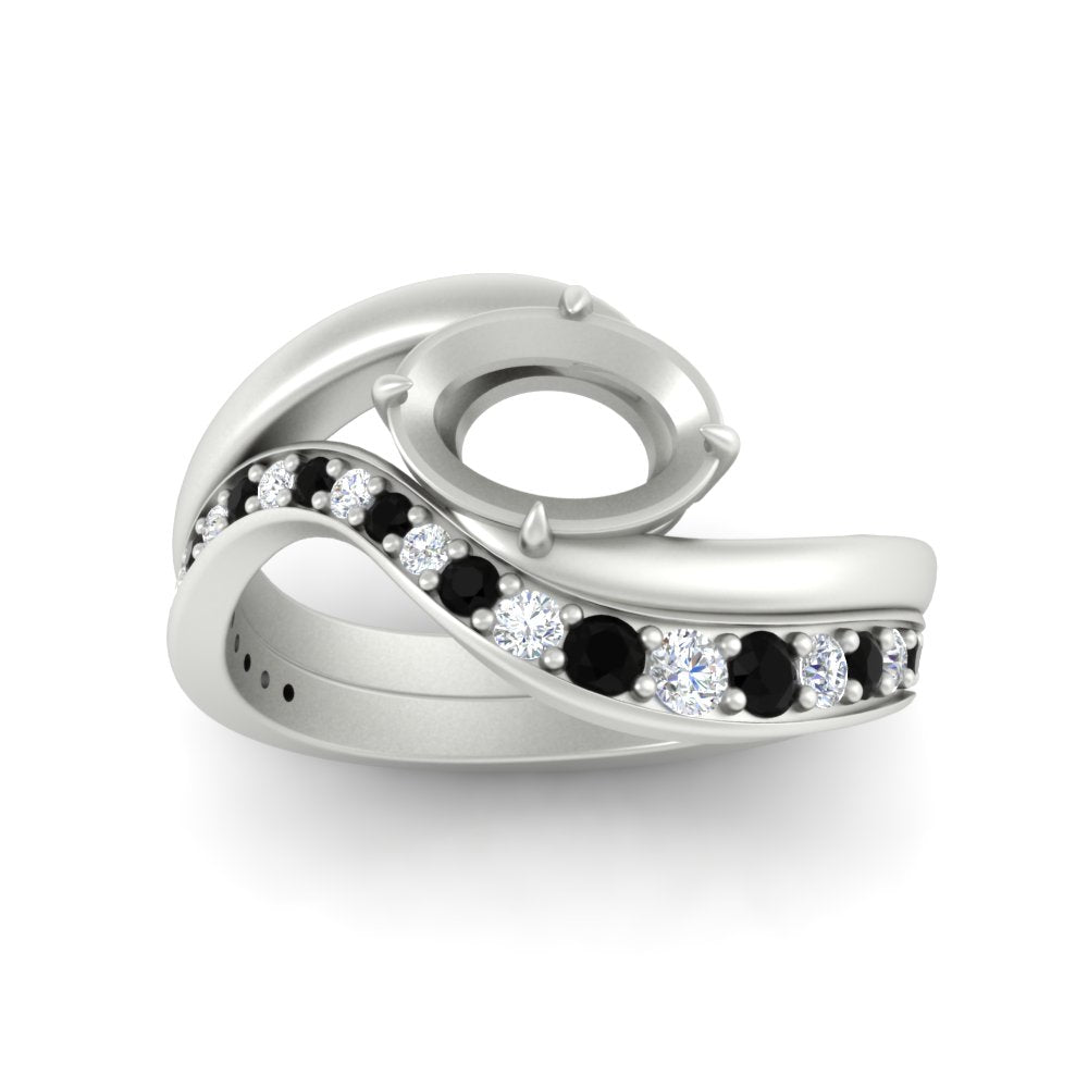 Swirl Semi Mount East West Wedding Ring Set