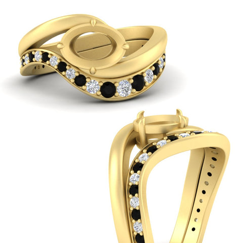 Swirl Semi Mount East West Wedding Ring Set